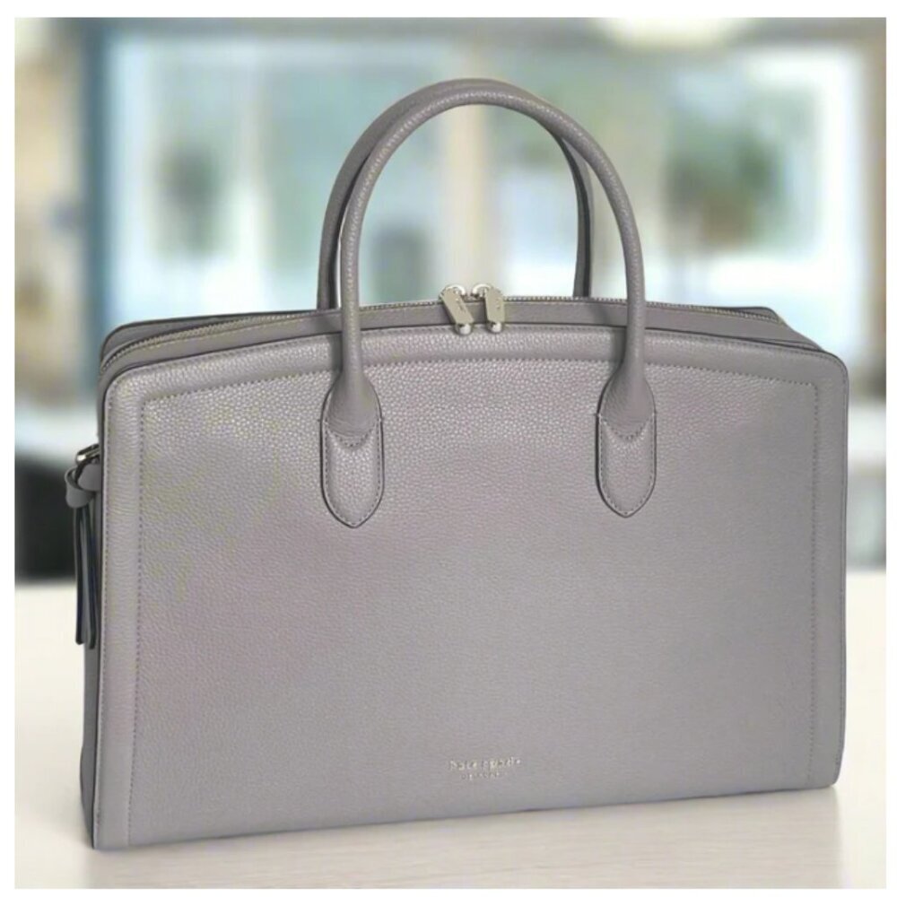 Kate Spade Knott Large Commuter Laptop Tote Taupe Leather Work Bag Womens - Picture 1 of 12